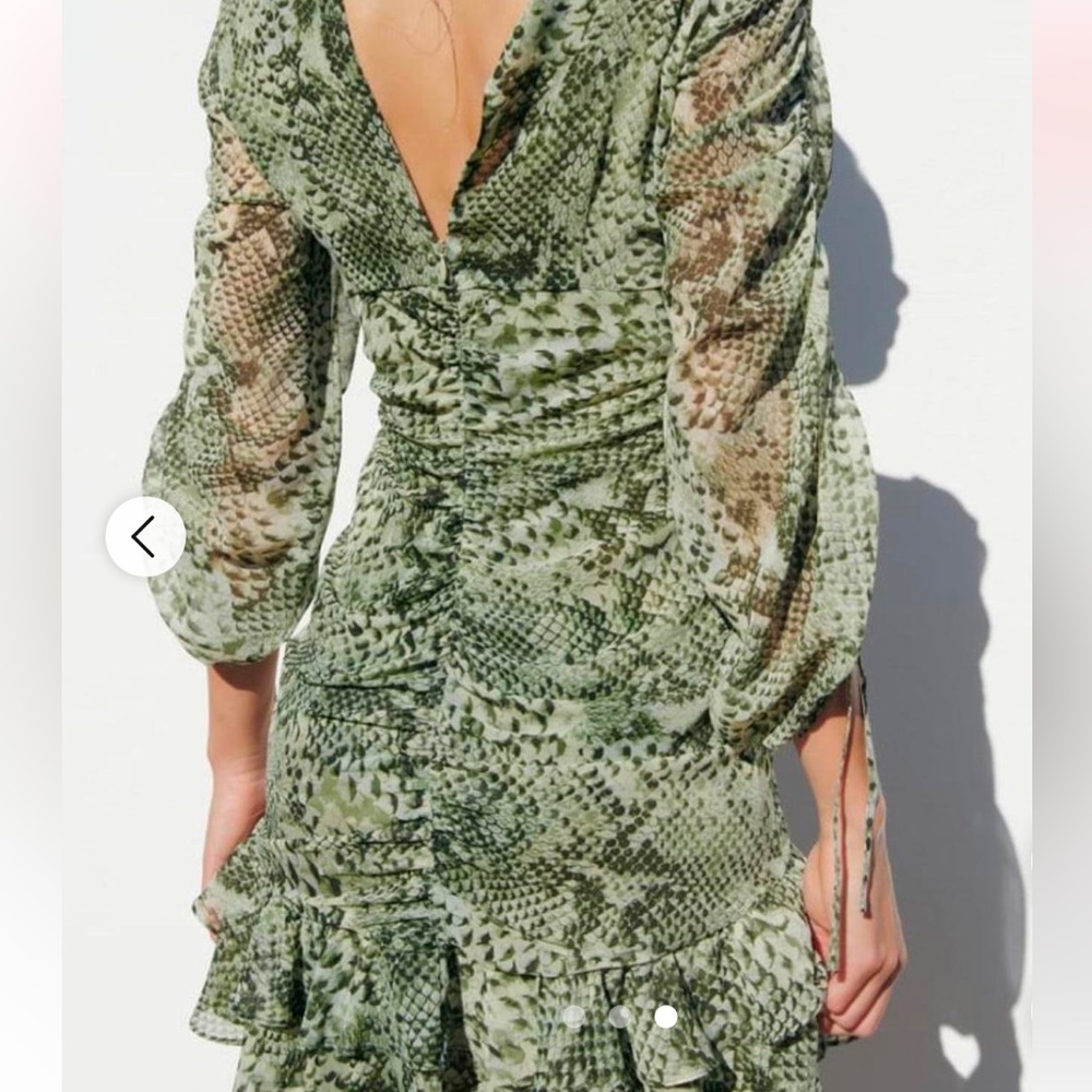 Zara Olive Ruffle Mini Dress - Picture 2 of 6